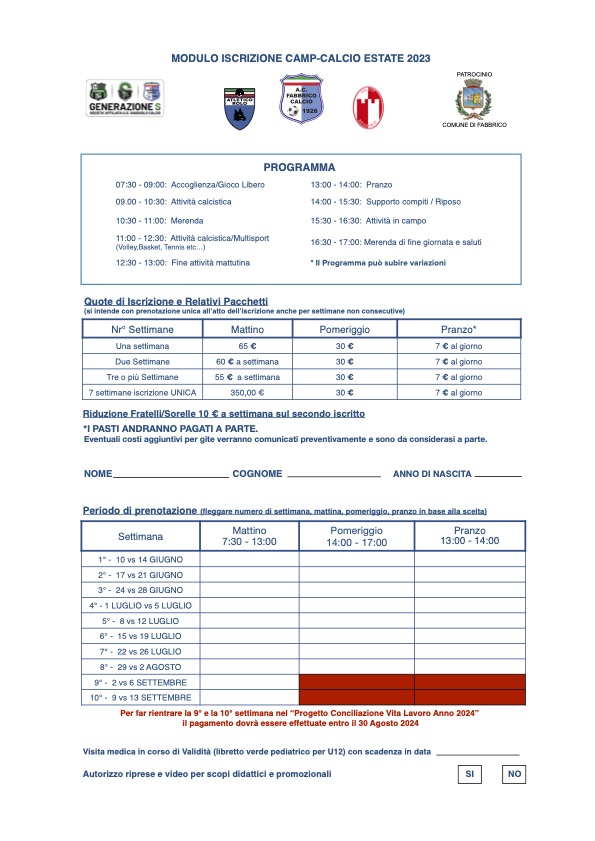 Iscrizioni Camp-Calcio 2024