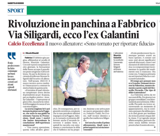 Rivoluzione in panchina a Fabbrico.